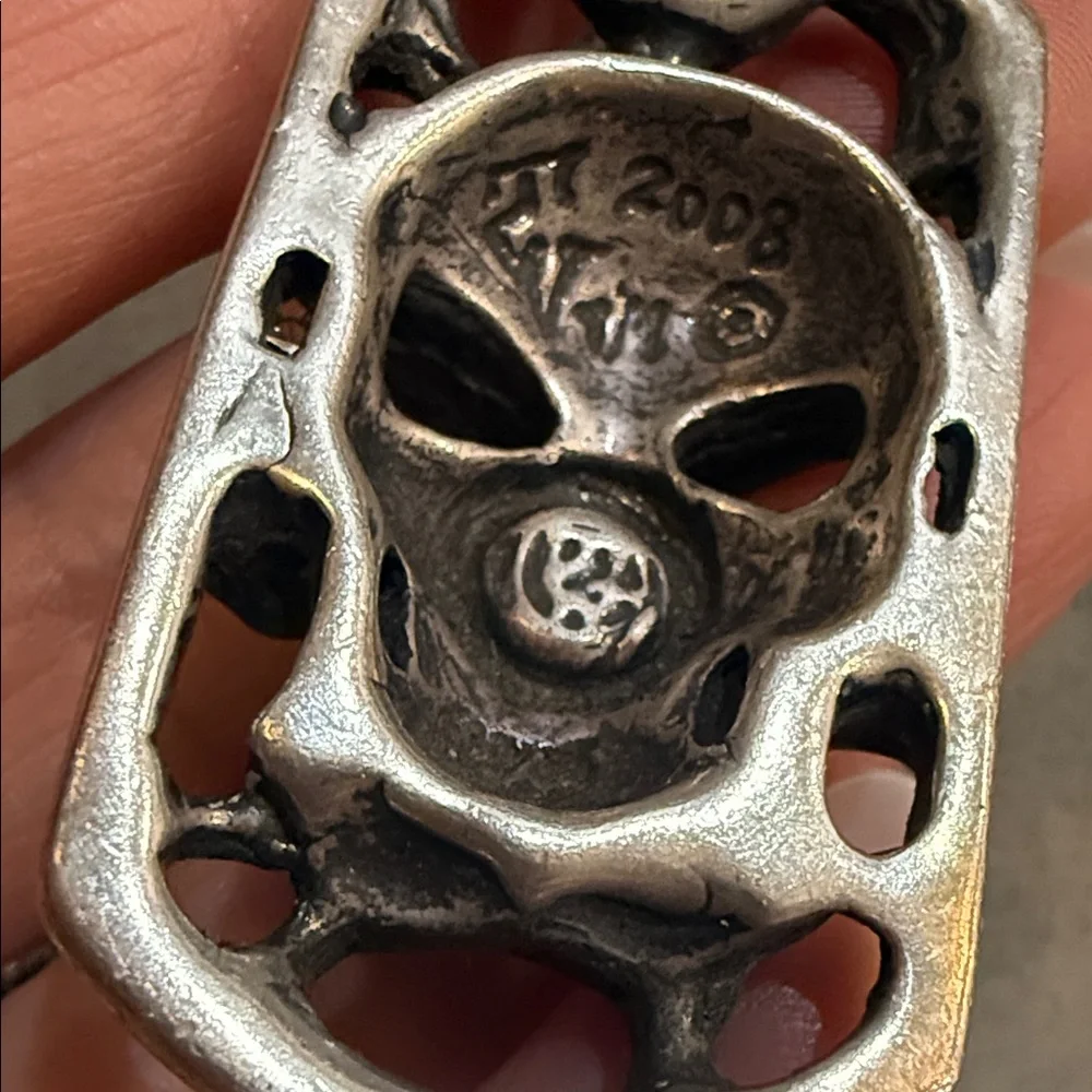Travis Walker custom silver skull dog tag 24" necklace - Picture 3 of 7